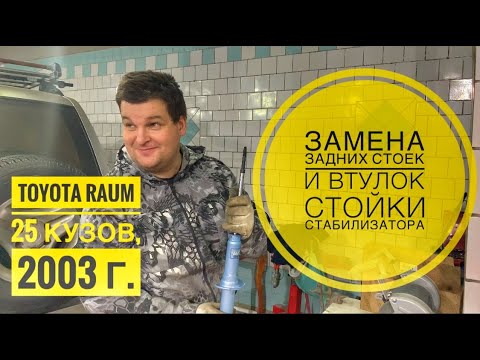 Видео: Замена задних стоек и втулок стойки стабилизатора Toyota Raum, 25 кузов, 2003 г.в.