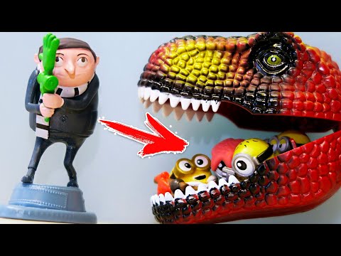 Видео: МИНЬОНЫ и Грю из Магнита против Динозавра! Фигурки Mattel и Mineez от Moose