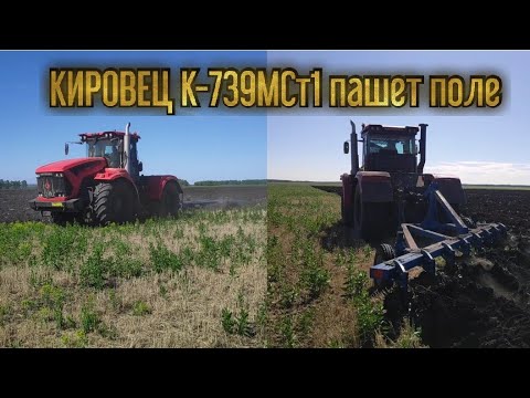 Видео: Кировец К-739МСт1 с широкозахватным плугом пашет поле