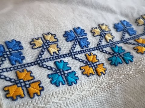 Видео: Жовті та блакитні квіти (лиштва, двобічна штапівка)/ hand embroidery