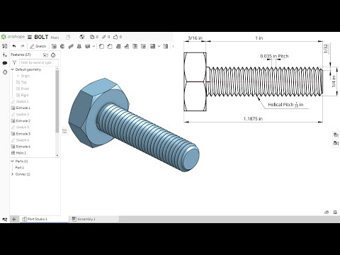 Видео: Как сделать болт в Onshape
