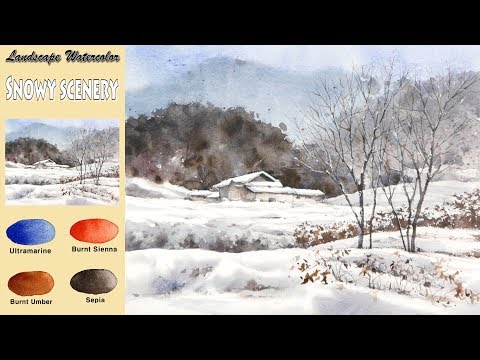 Видео: основной Пейзаж Акварель - Снежные пейзажи (wet-in-wet, Arches rough) NAMIL ART