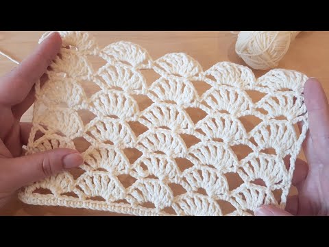 Видео: Легкий узор с веерами крючком. (N 6)