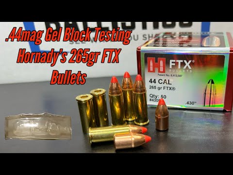 Видео: Тестирование расширения и пробития пули Hornady FTX калибра .44mag 265 гран с баллистическим гелем