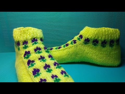 Видео: Красивые тапочки спицами/следки с подошвой без шва #657