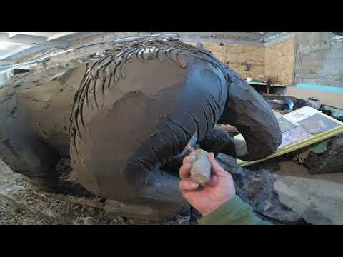 Видео: как  сделать  шерсть  на  скульптуре барса  из  бетона.  фрагмент  мастера  класса