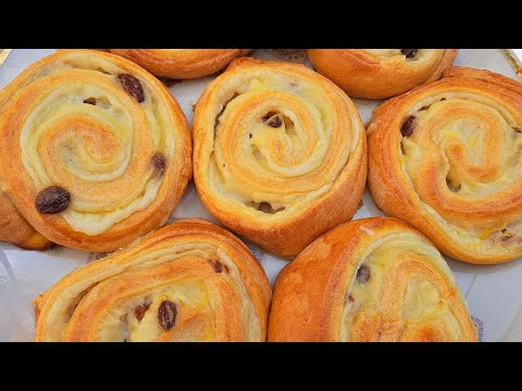 Видео: Мягкие БУЛОЧКИ  улитки с ЗАВАРНЫМ КРЕМОМ  и изюмом / рецепт выпечки с начинкой / custard buns