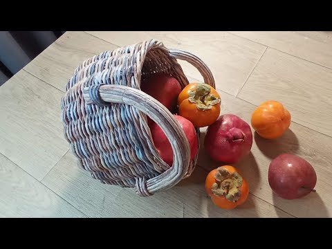 Видео: МК. Круглая корзина "обшарпэ" из бумажной лозы. Ручки. Часть 2. #81(1)