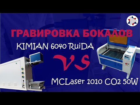Видео: Гравировка бокалов на лазерном станке Kimian 6040 RuiDa и лазерном  маркере СО2 MCLaser 1010 50W.