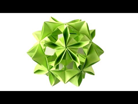 Видео: Кусудама цветок из бумаги. Оригами шар елочная игрушка на Новый год
