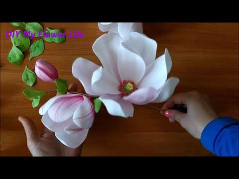 Видео: МК Ветка Магнолии из фоамирана 2я часть