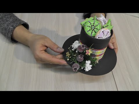 Видео: Шляпа снеговика. Новогодняя настольная композиция