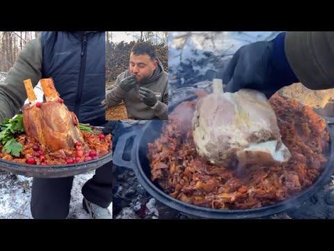 Видео: «Свиная корона на костре: ароматное блюдо в зимнем лесу»