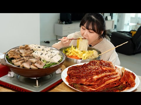 Видео: Боссам (вареная свинина и кимчи), тофу, банкетная лапша🥩🍜Отличное сочетание! Мукбанг