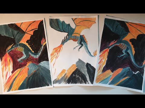 Видео: Рисуем дракона гуашью || Как нарисовать дракона!
