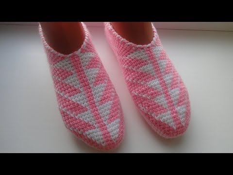 Видео: Тапочки-следки тунисским крючком. Часть 2