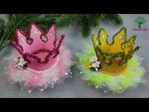 Видео: Новогодние короны из фетра с блестками и синельной проволоки\Master diy  канзаши