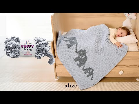 Видео: Одеяло с узором «Слон» и Alize Puffy More