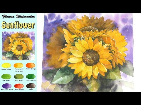 Видео: Подсолнух - цветок акварельный  (sketch & coloring, Arches rough) NAMIL ART