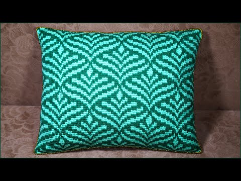 Видео: Подушка с узором Барджелло тунисским крючком. Часть 4.