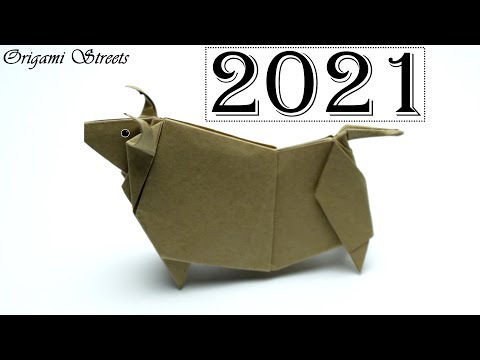 Видео: Как сделать быка из бумаги. Оригами бык из бумаги. Символ 2033 года