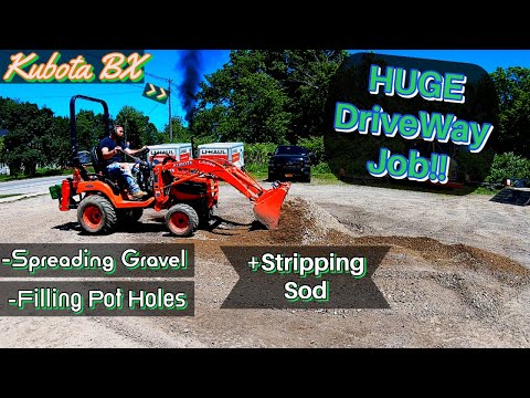Видео: Kubota BX — ОГРОМНАЯ работа по устройству подъездной дороги!! (демонтаж, выравнивание + разбрасыв...