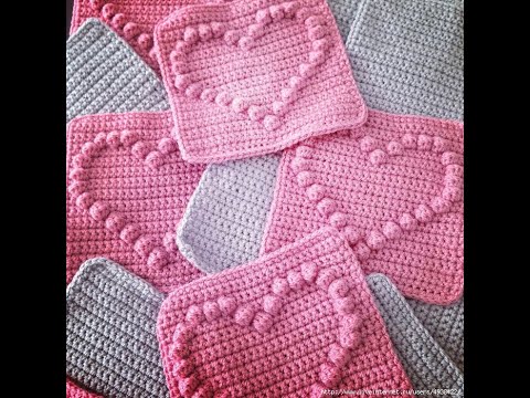 Видео: 2. Вязаный плед с сердечками.  Вязаное сердечко.Крючком. #Клондайк_идей#вяжемсами