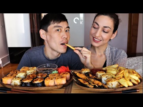 Видео: мукбанг  суши  роллы    мидии  картошка с соусом   не асмр      хочу быть актрисой?