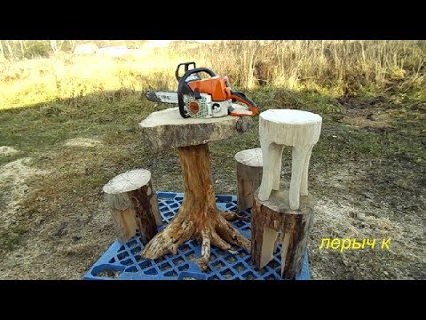 Видео: "Лесная мебель"  Два табурета в одном бревне. Часть 1.