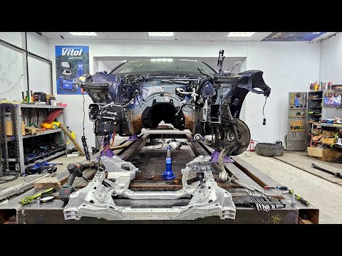 Видео: BMW 5 Series 540.  Вытяжка лонжерона, стакана и т.д. Удаление лишнего и добыча нужного.