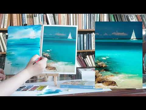 Видео: Мастер-класс "Море, яхта". #Море #живопись Акварель