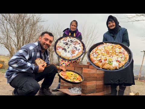 Видео: Бабушка готовит лучшую пиццу в деревне! Сельский кавказский деревенский образ жизни