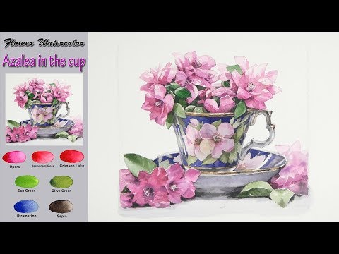 Видео: Азалия в чашке - Цветочная акварель(wet-in-wet. Arches rough) NAMIL ART