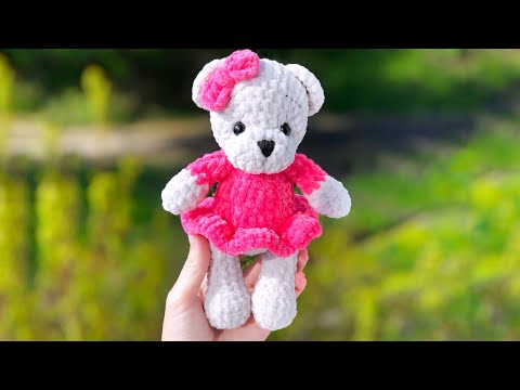Видео: Мишка в платье крючком из плюшевой пряжи. МК. Часть 2 туловище