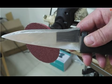 Видео: Заточка испорченного кухонного ножа с исправлением на "тарелке"