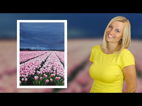 Видео: Пейзаж. Розовые тюльпаны.  Под грозовым небом