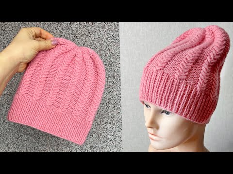 Видео: "ЛЕНИВАЯ" шапка спицами или СУПЕР ПРОСТАЯ ШАПКА ИЗ ПРЯМОУГОЛЬНИКА. Мастер класс.