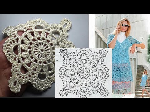Видео: Мотив крючком для платья туники джемпера. От простого к сложному
