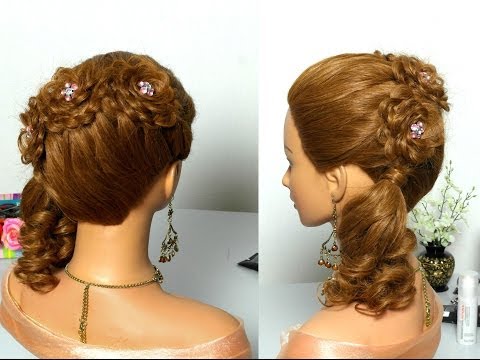 Видео: Праздничная прическа с цветами из ажурных кос для длинных волос.