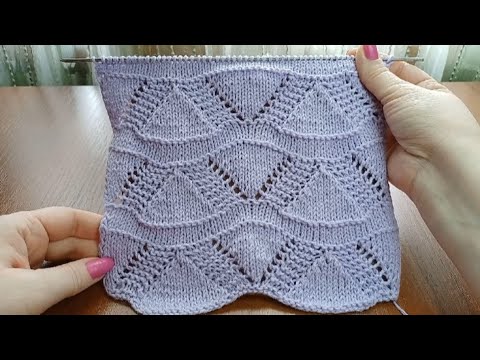 Видео: Ажурный узор "Пирамиды". Схемы узоров спицами. Вязание спицами. Knitting pattern "Pyramids".