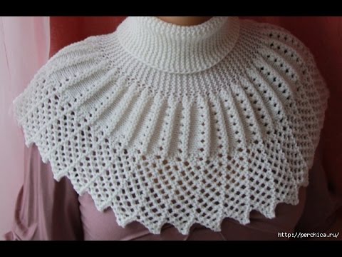 Видео: Ажурная манишка спицами поворотным вязанием.#lusiten #lusi_ten