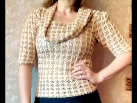 Видео: Свитер с воротником "хомут", связанный крючком". Экспресс  мастер класс.