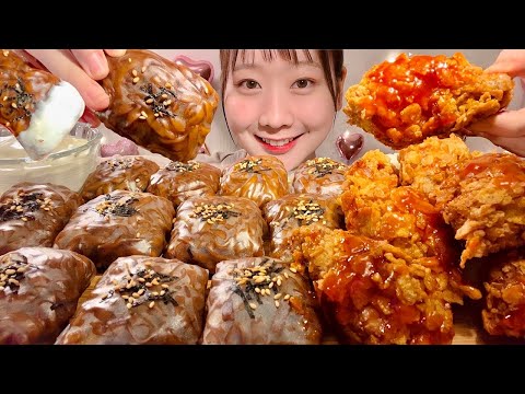 Видео: ASMR Ролл Чаджангмён Корейская жареная курица【русские субтитры】【Mukbang/ Eating Sounds】