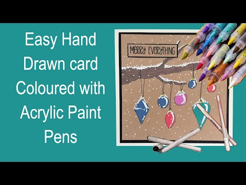 Видео: Простая рождественская открытка, нарисованная от руки, с раскрашиванием акриловыми ручками и ручк...