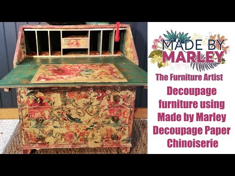 Видео: Декупаж мебели с помощью бумаги для декупажа Made by Marley Chinoiserie.
