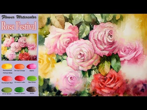 Видео: Роза торжества - Цветочная акварель (wet-in-wet. Arches) NAMIL ART