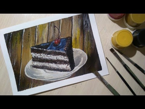 Видео: Тортик с вишенкой(гуашь для начинающих)cake with a cherry