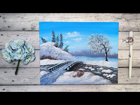 Видео: Рисуем мост через реку акриловыми красками. Видеоинструкция.