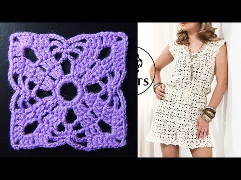 Видео: Платье из квадратных мотивов крючком.