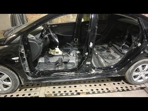 Видео: Хендай Солярис.Кузовной ремонт после бокового удара.Часть2